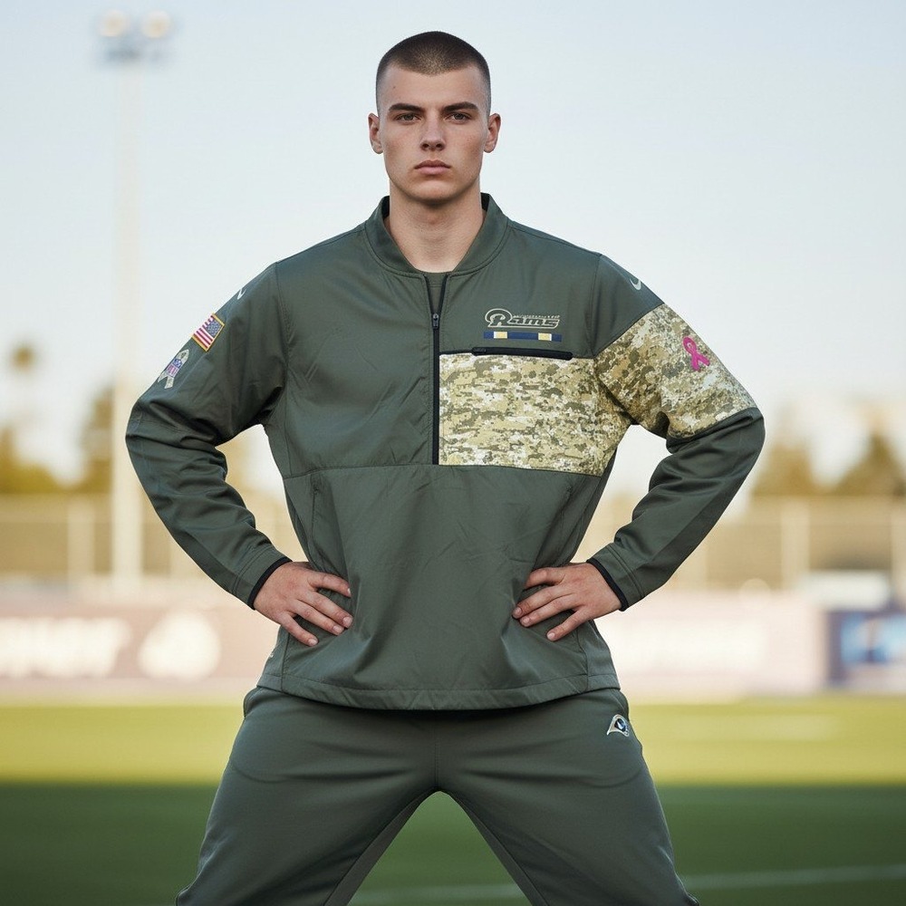 Nike Los Angeles Rams Salute to Service Jacket XL Olive Camo Half Zip Pullover